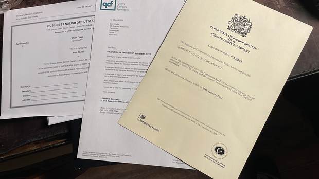 Incorporation documents for Business English of Substance LTD, company number 15402899