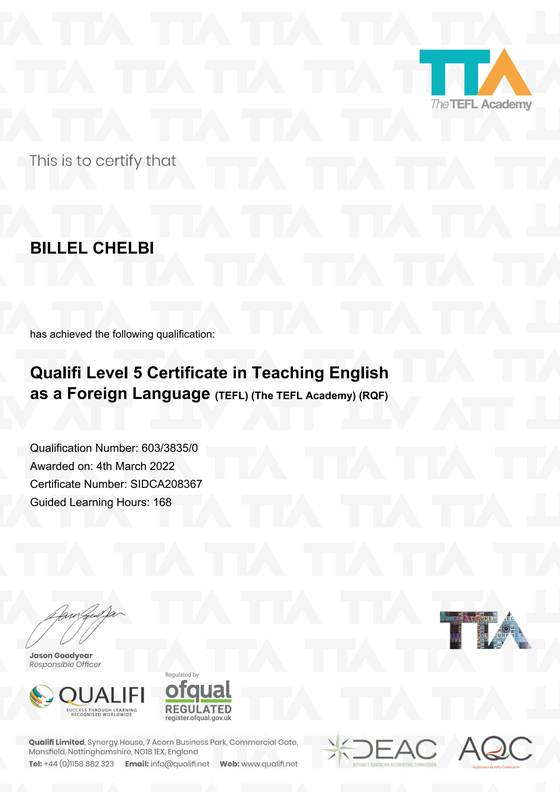 Qualifi Level 5 TEFL certificate